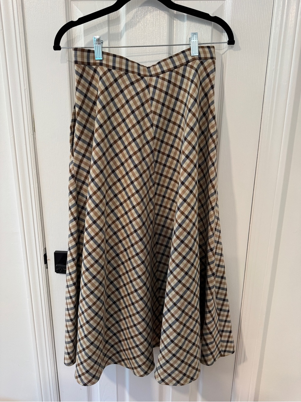 Zara ZW Collection Plaid Cape Skirt Brown Beige Navy– Size M - Picture 7 of 8